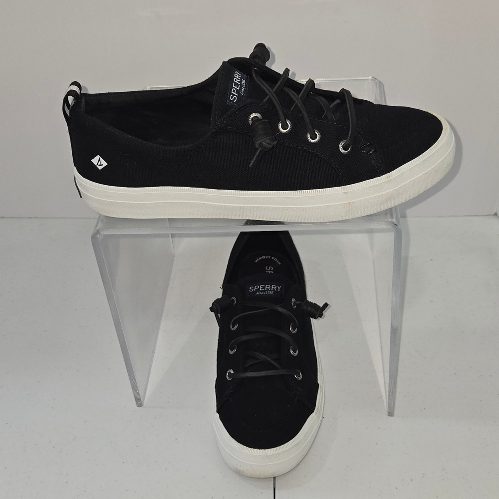Sperry Crest Vibe Womens 8.5 Black Canvas Sneakers STS99251 Memory Foam Shoes